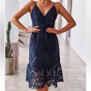 Lulu’s Navy Blue Lace Midi Dress